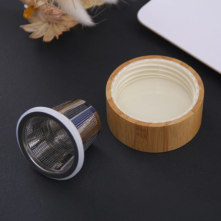 Eco Friendly  Width Mouth Glass Table Water Drink Bottle With Bamboo Lid