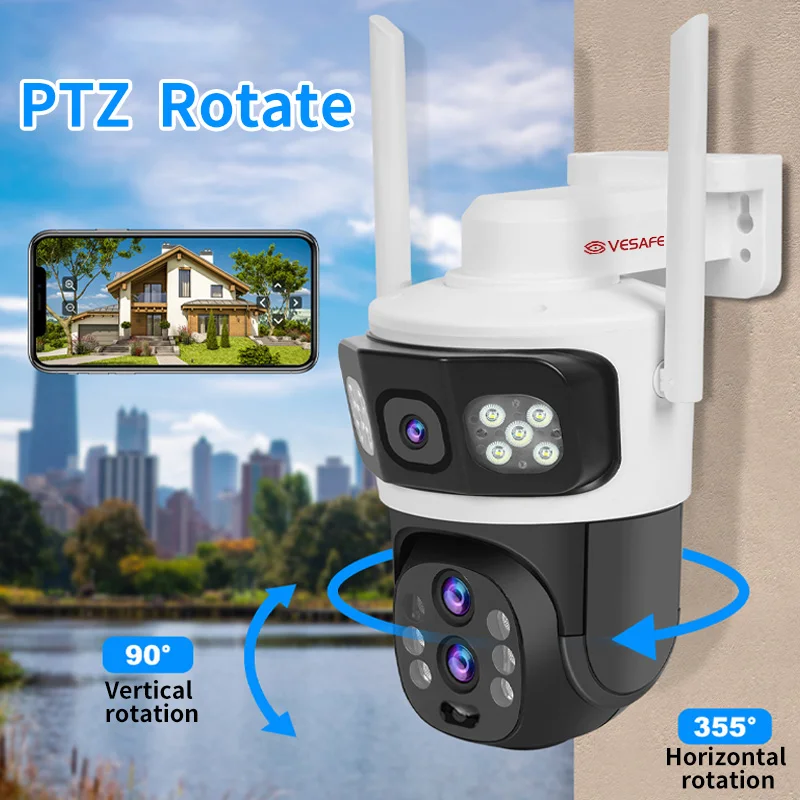 VESAFE New Product Outdoor 4g Three Screen Solar Panel Surveillance CCTV Security PTZ Camera Motion Detection Solar Camera