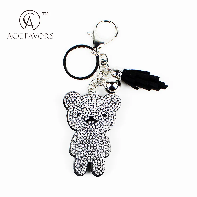 Lovely rhinestone teddy bear keychain with tassel