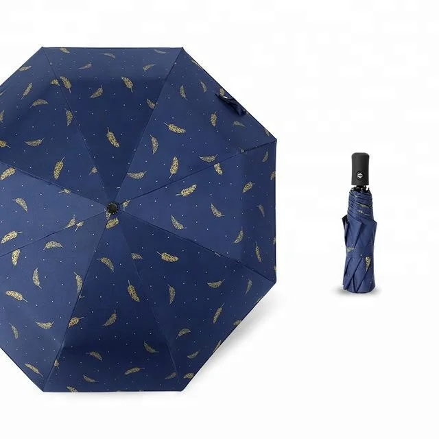 Auto-Open 3-Fold Black UV Umbrella African Pattern Custom Logo Print Flower Plastic Business Promotion Gift