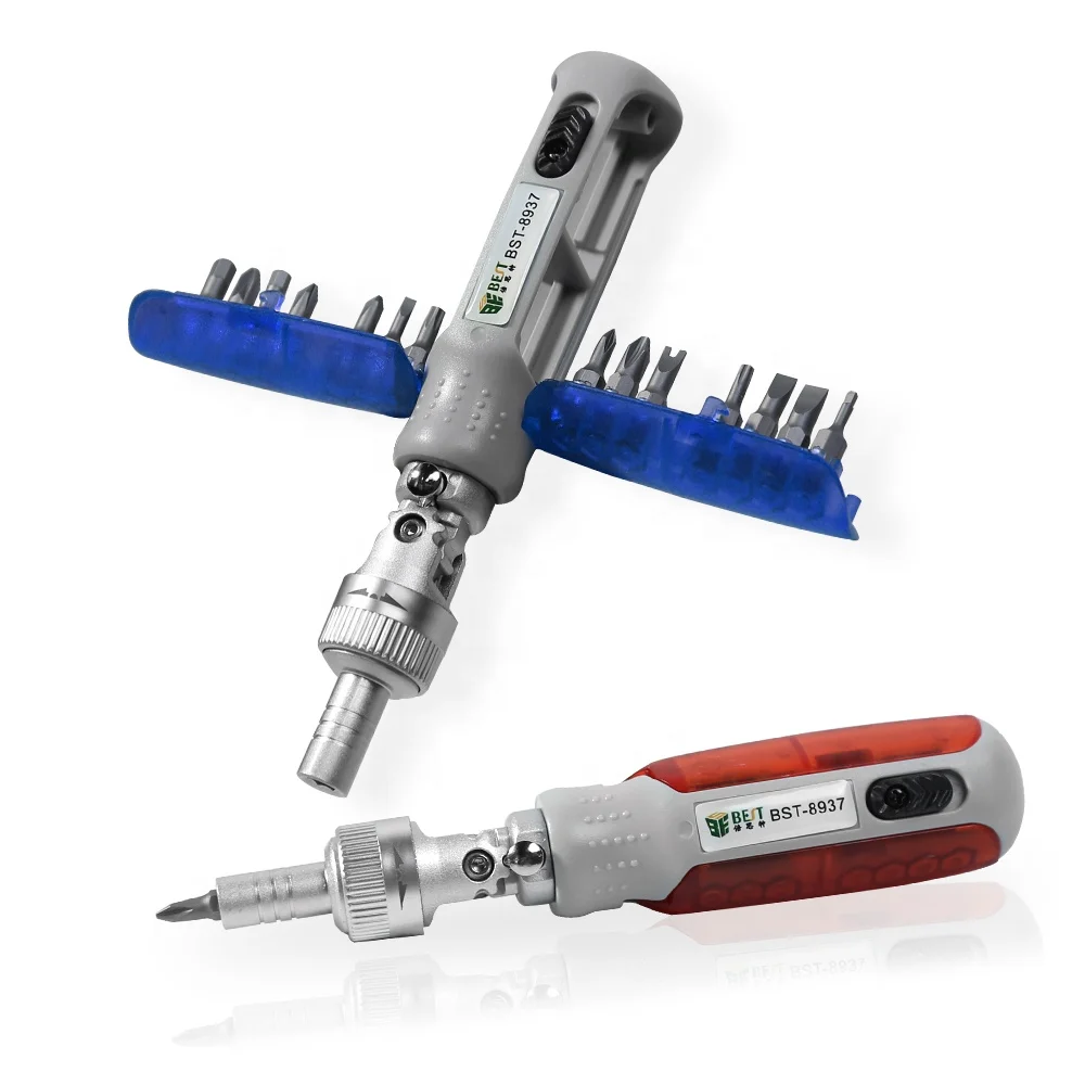 BST-8937 многофункциональная Магнитная отвертка с храповиком и комплекты с 14 шт. S2 Batch-дюймовые сверла для сверления, полировки для ремонта автомобилей, сборка компьютера