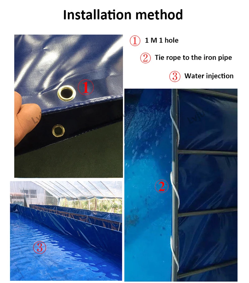 LVJU Custom Size 3000 Liter Guangdong PVC Tarpaulin Fish Breeding Tank Pond Liner For Cat Fish/Tilapia/Shrimp