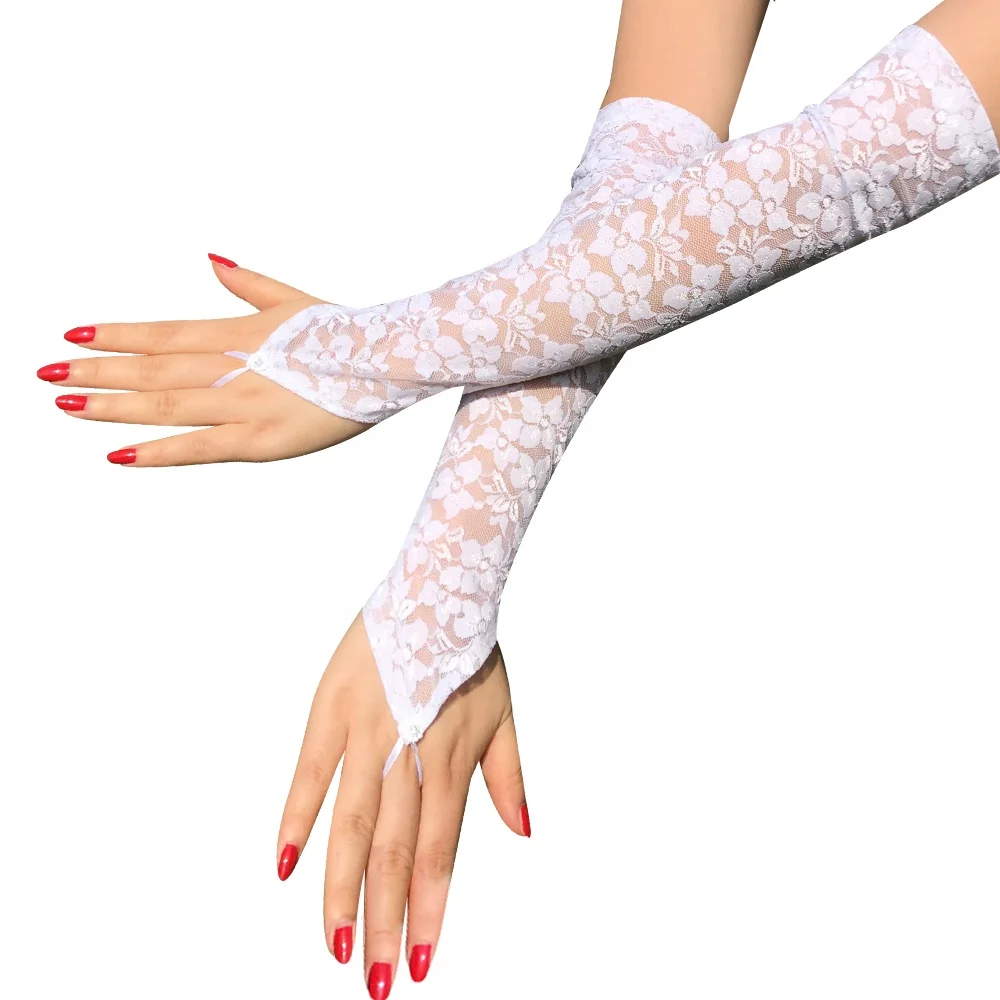 European American Wedding Dress Bridal Gloves with Bright Diamond Lace Hook Finger Long Sexy Gloves in Fashion