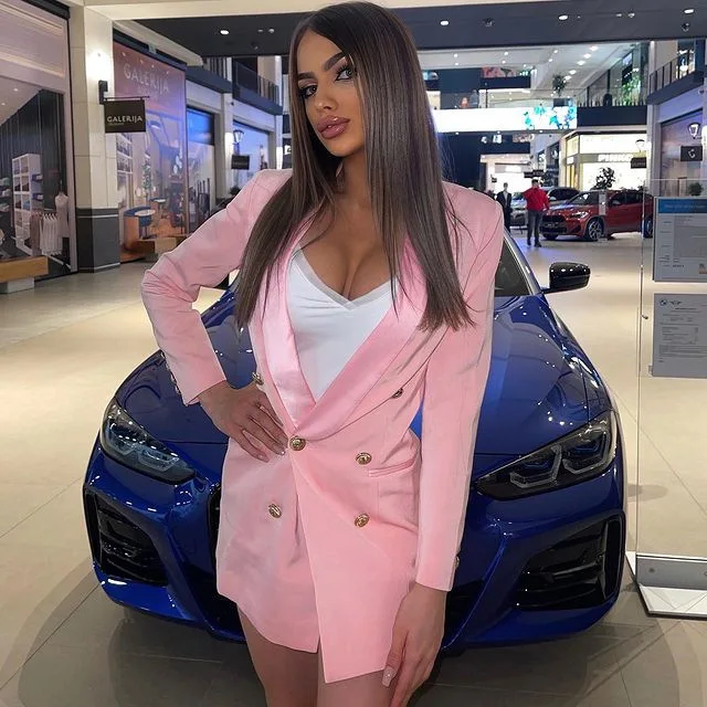 Lapel Deep V Button Long Sleeve Shoulder Padded Suit Short Formal Dress