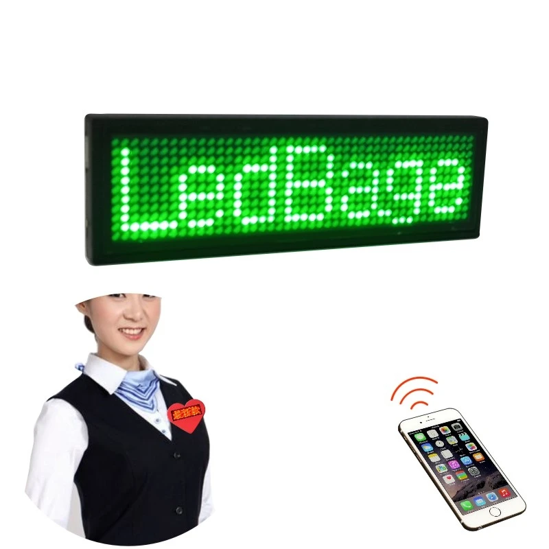 Smart APP Edit LED Name Badge Digital Lighting Pin Wearable Reusable LED Programmable Waiters LED Name Badge Mini LED Name Tag