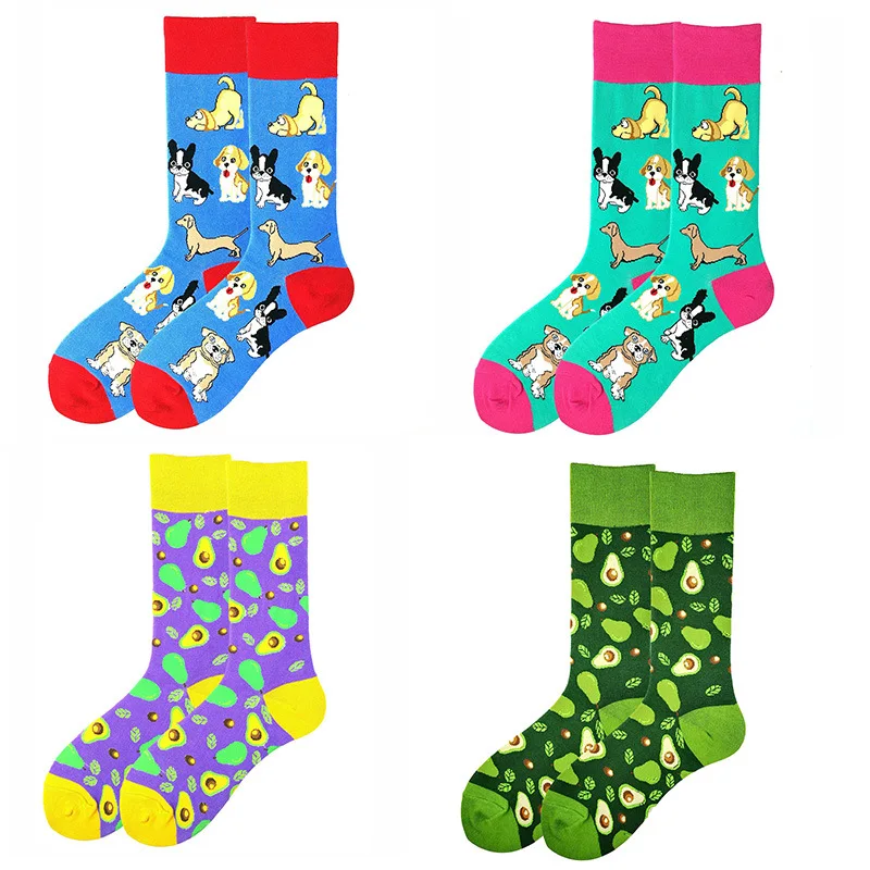 Bonypony Adorable Cute Puppy Gourmet Avocado Colorful Dogs Patterned Socks Elite Combed Cotton Crazy Novelty Dress Socks