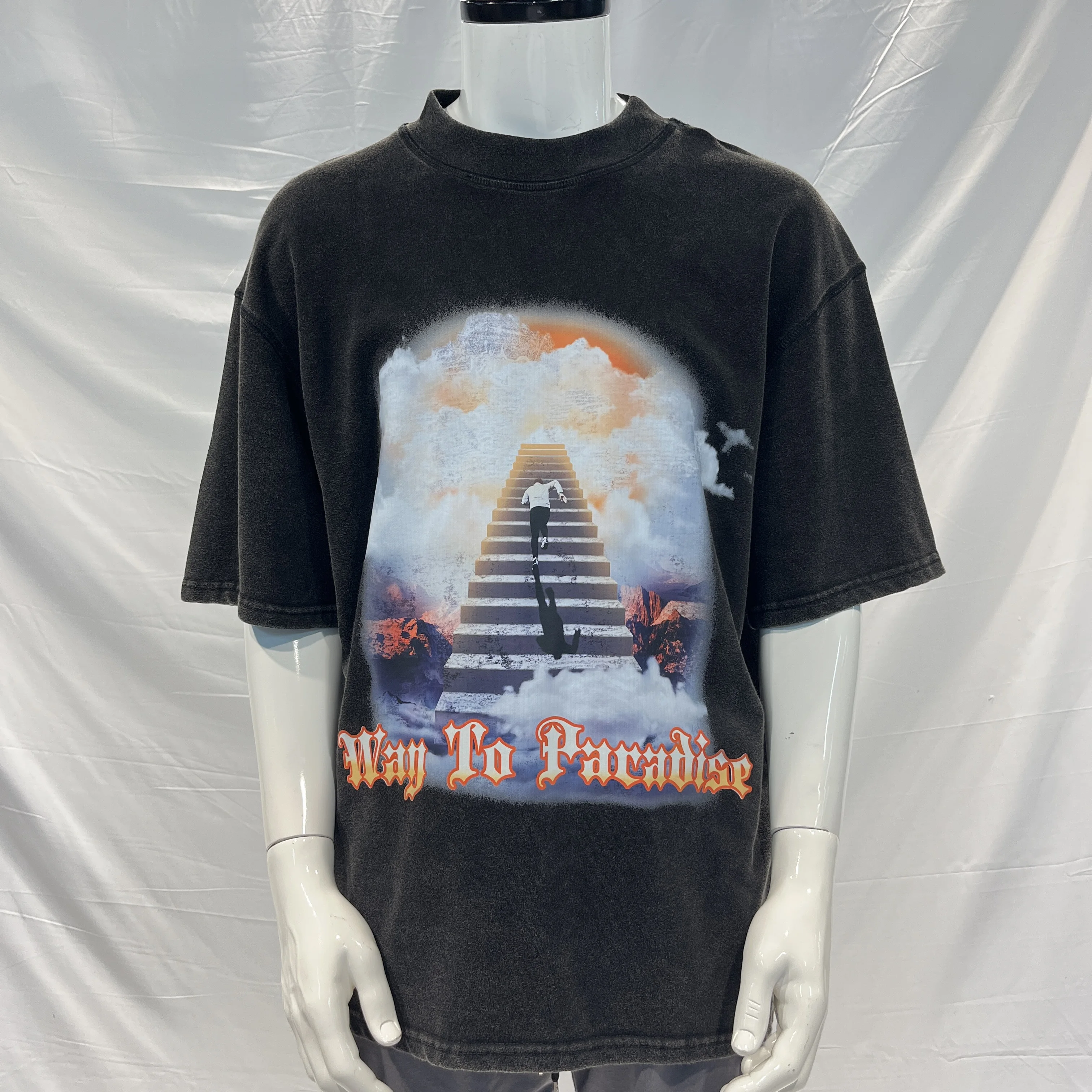 Men Summer Wear 2022 Fashion Design Oversized Vintage Acid Stone Washed Plain T Shirts Black