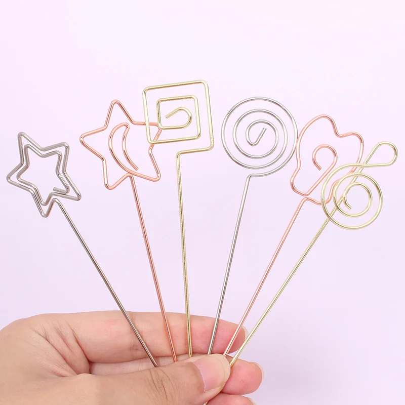 YS1236 Cheap Price Heart Star Flower Shaped Colorful Metal Wire DIY Table Card Memo Clip