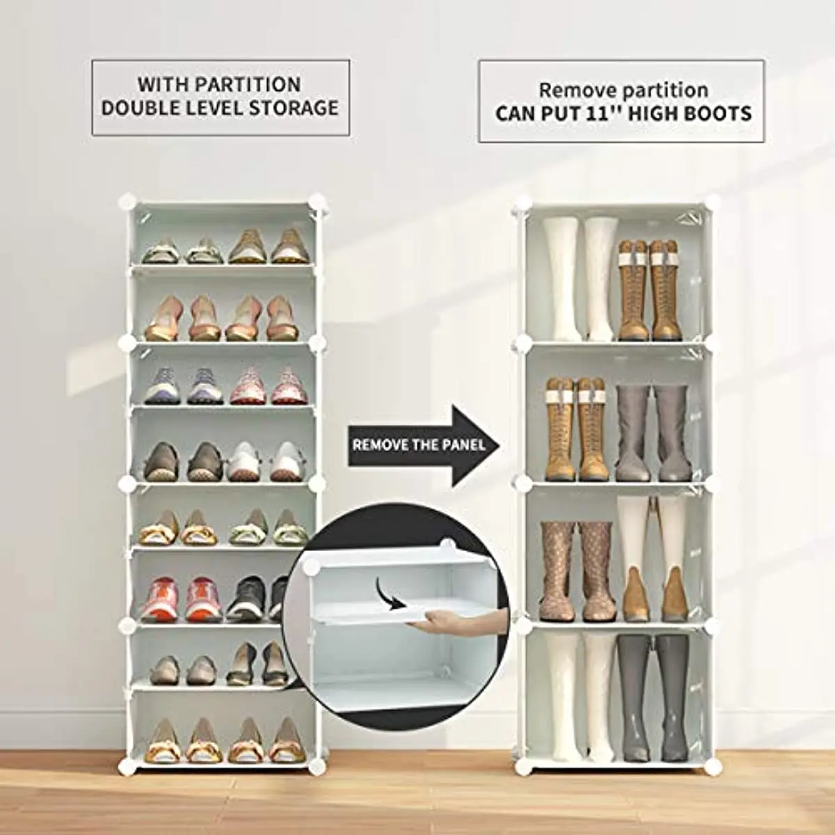 Portable Shoe Rack Organizer 24 Pairs Tower Shelf Storage Cabinet Stand Expandable for Heels  Boots Slippers  6 Tier White