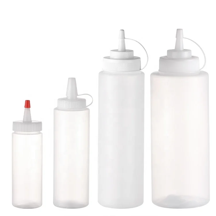 120 ml 240 ml 650 ml 1000 ml 1L Food Grade Empty Plastic Squeezable Bottles with long tip caps for Souse Ketchup Salad Dressings