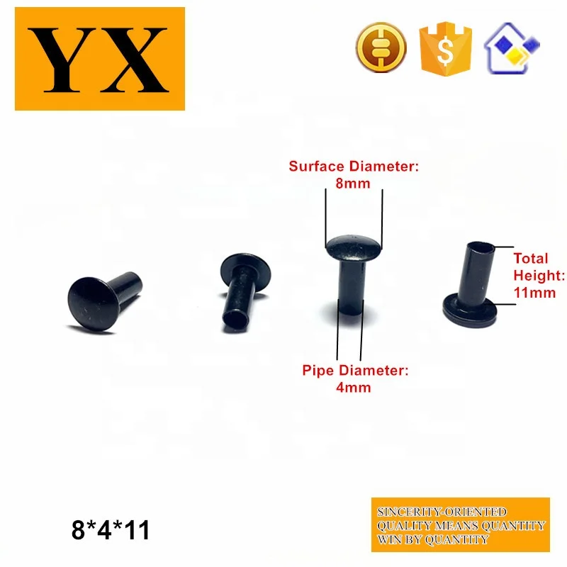 New arrival black color flat head hollow semi tubular rivet for dressing case