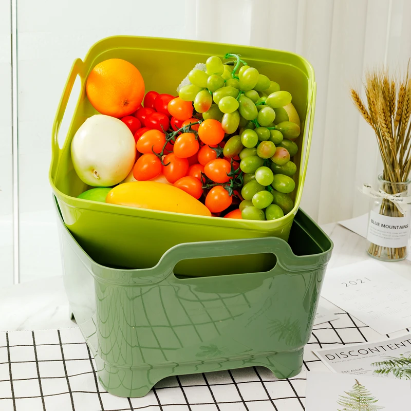 Plastic dish tub sink drain wash basin kitchen fruit vegetable washing drying storage basket with handle