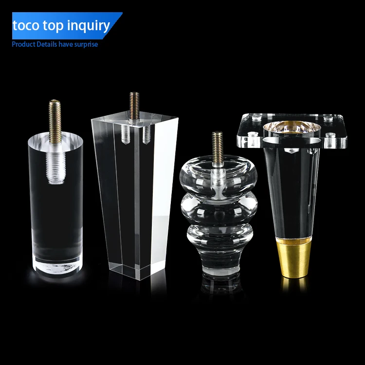 Toco Modern Decoration Clear Acrylic Dinning Table Chair Tube Legs 4pcs 30 Inch Furniture Protectors Sofa Legs Square