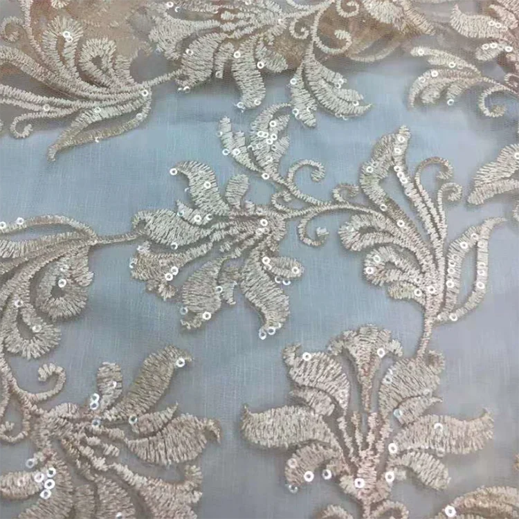 Popular gold bead embroidery sequin fabric with high-end feel flower embroidery mesh