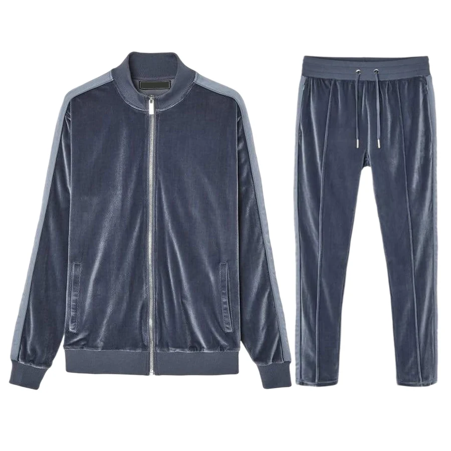 private label slim fit velvet velour fleece men zip two piece sweatsuit set sweat track suit tracksuit