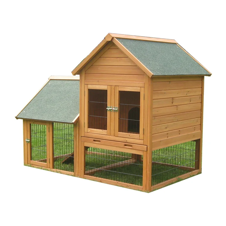 Outdoor Large Rabbit Hutch Wooden Bunny Wire Cage With Pull Out Tray