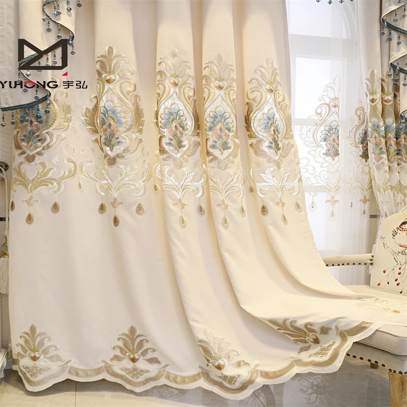 Luxury European style jacquard fabric curtain with valance