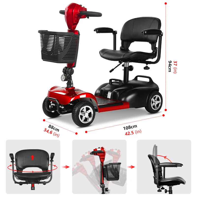 4 Wheel Foldable Mobility Scooter Adult Kick Scooter Handicapped Scooters Electric Tricycles For Sale