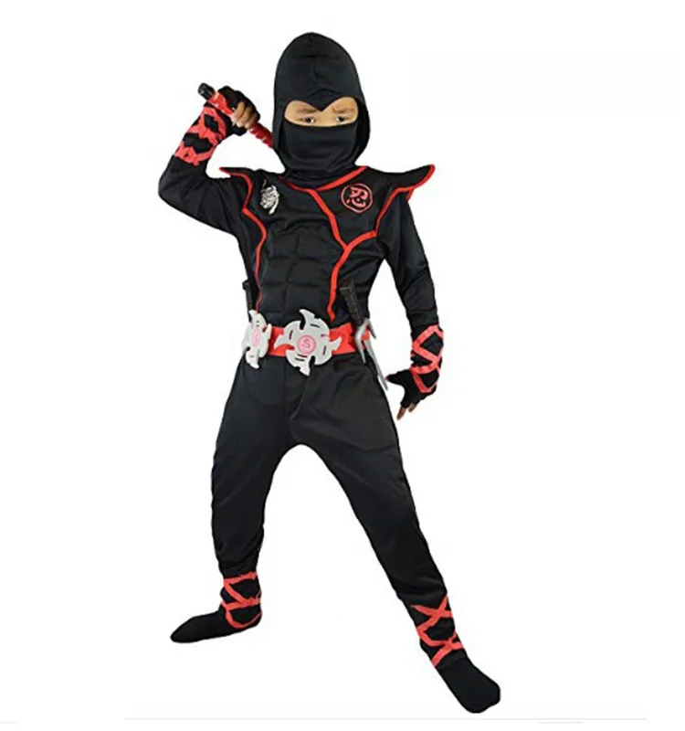 5-15Y Ninja Costume Kids Boy Costume Deluxe Dragon Ninja Muscle Outfit Set Dress Up for Party M3607