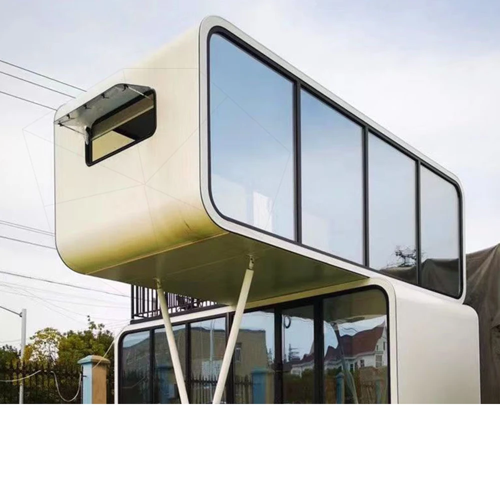 Outdoor home prefab modern capsule room glass container house prefabricated coffee kiosk capsule mobile prefab apple cabin house