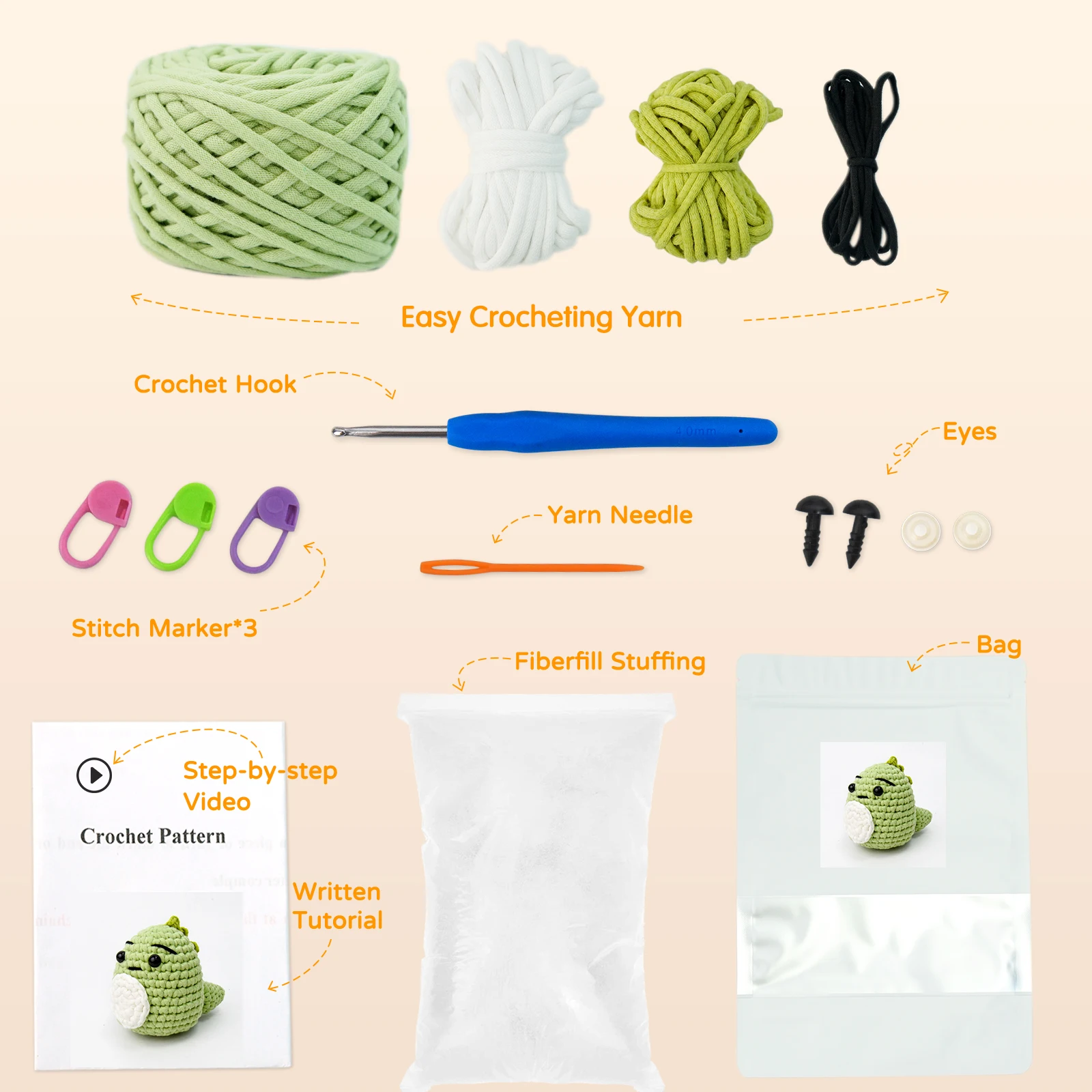 Cute Animals dinosaur DIY Crochet Kit for Beginner Pack for Adults and Kids crochet box kit kit de tricotage et de crochet