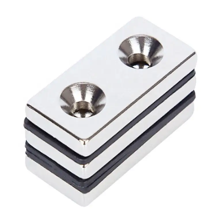N35 N52 neodymium Permanent rectangle square block cup countersunk hole magnet block countersunk with countersunk hole