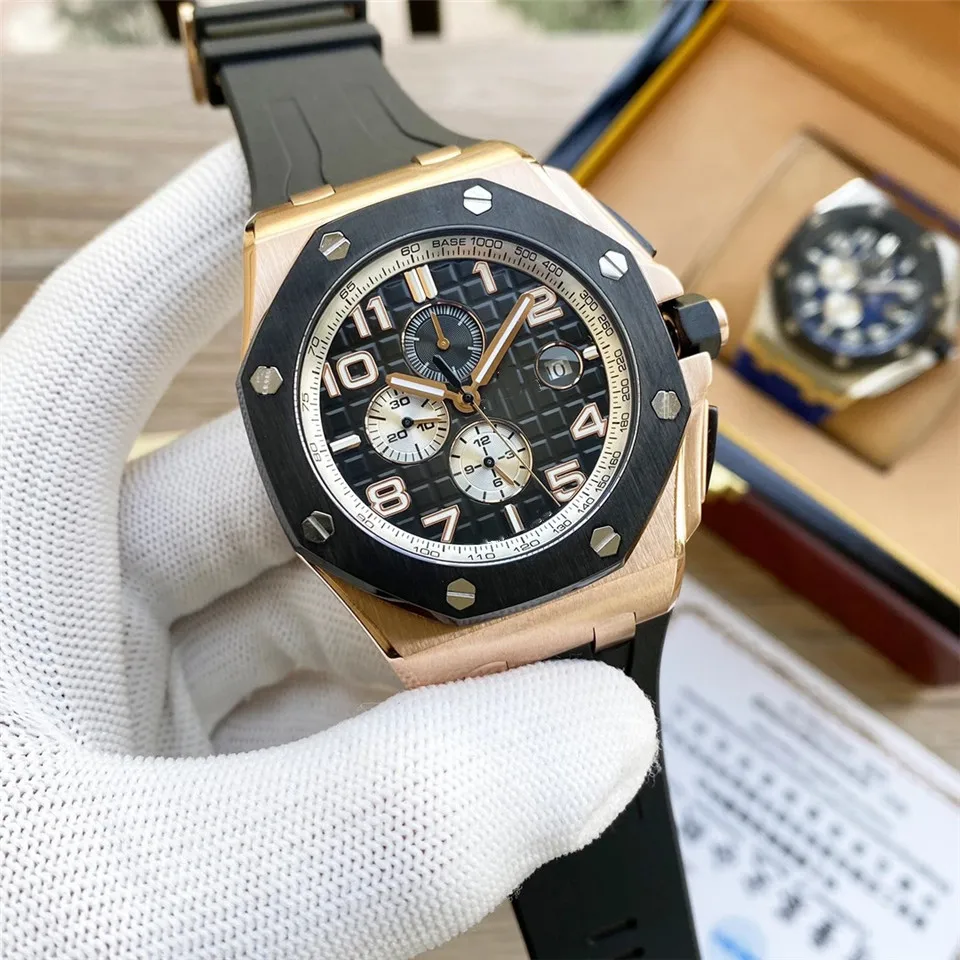 Custom logo Oak 3126 movement Genuine Leather Band silver case blue grid dial luminous luxury waterproof sport watch