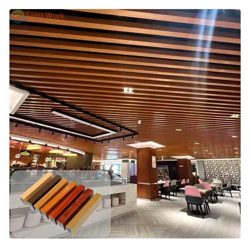 Wood Color Finish Decorative Aluminum Ceiling Panels Acoustic Pop False Ceiling Design for Office Building Mall Supermarket Hall