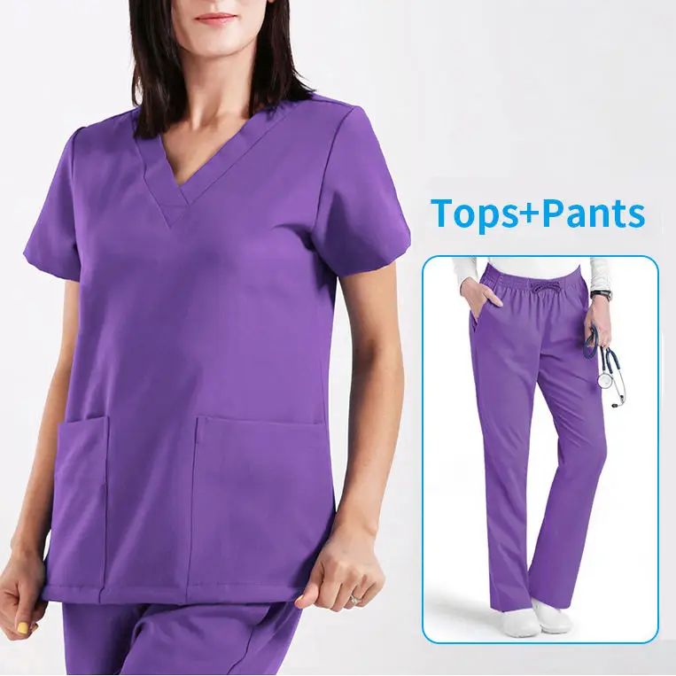 Eco Friendly Mens Medical Doctor Pink Scrubs Uniform Medical Scrub Suits For Women Under Shirt