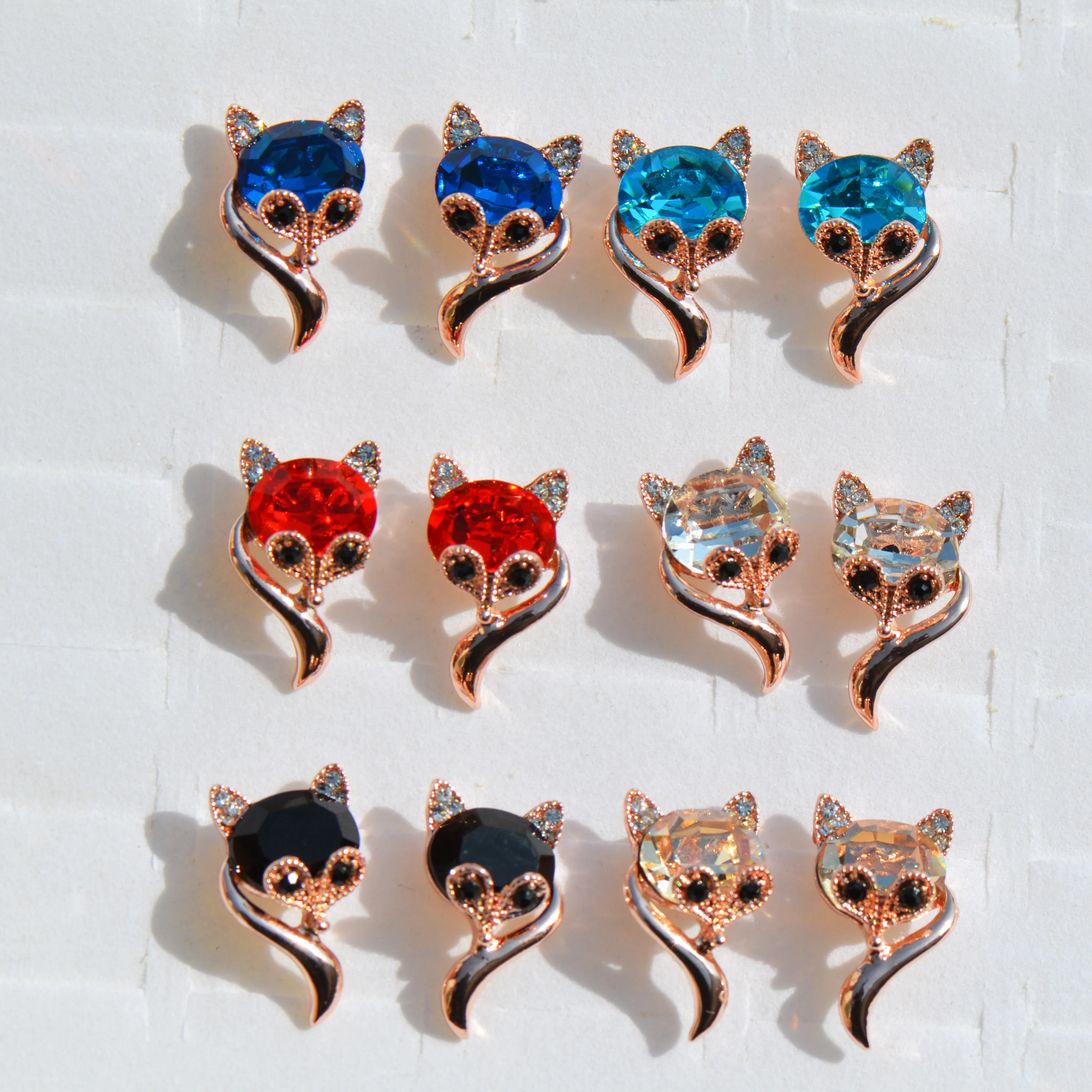 Green sweet and cute little animal personality red little fox earrings 925 sterling silver needle earrings