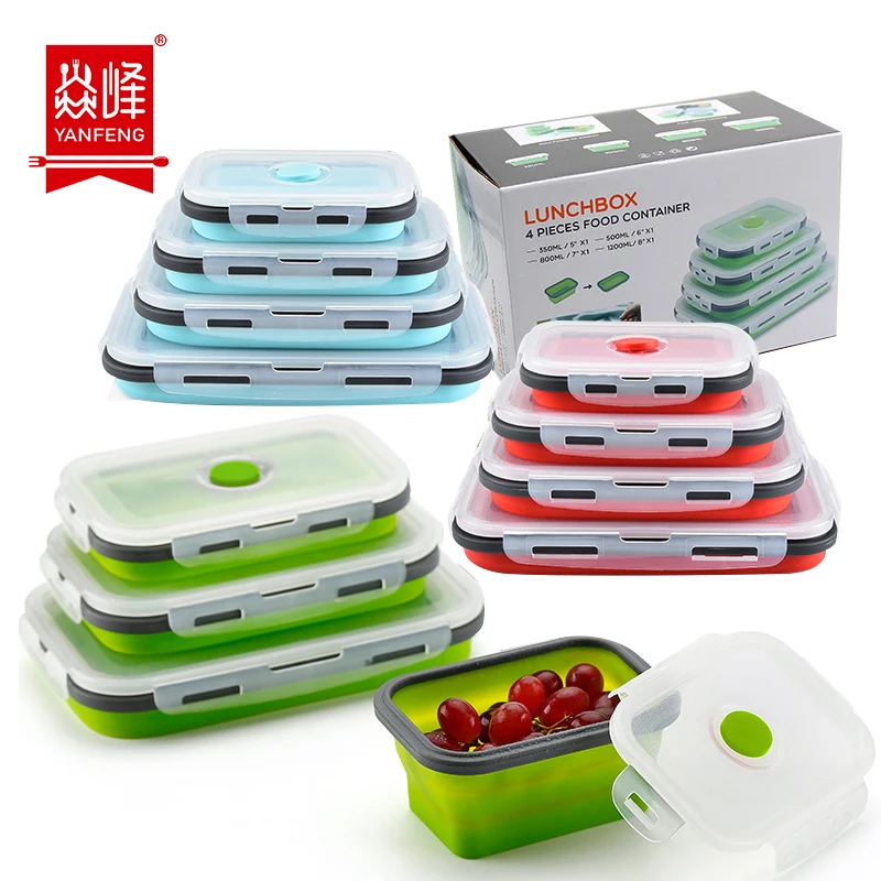 Портативный Складной пищевой Ланч-бокс bento для детей, Детский складной контейнер для хранения пищи, кухонный силиконовый Ланч-бокс