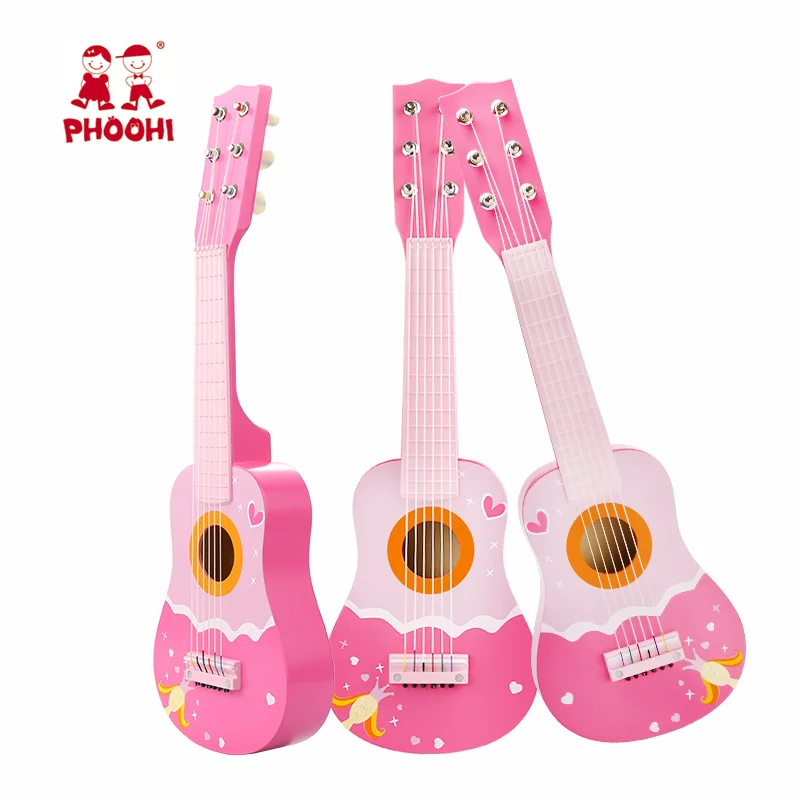 Wholesale Kids Play Musical Instrument Pink 21 Inch Wooden Guitar Toy For Girls