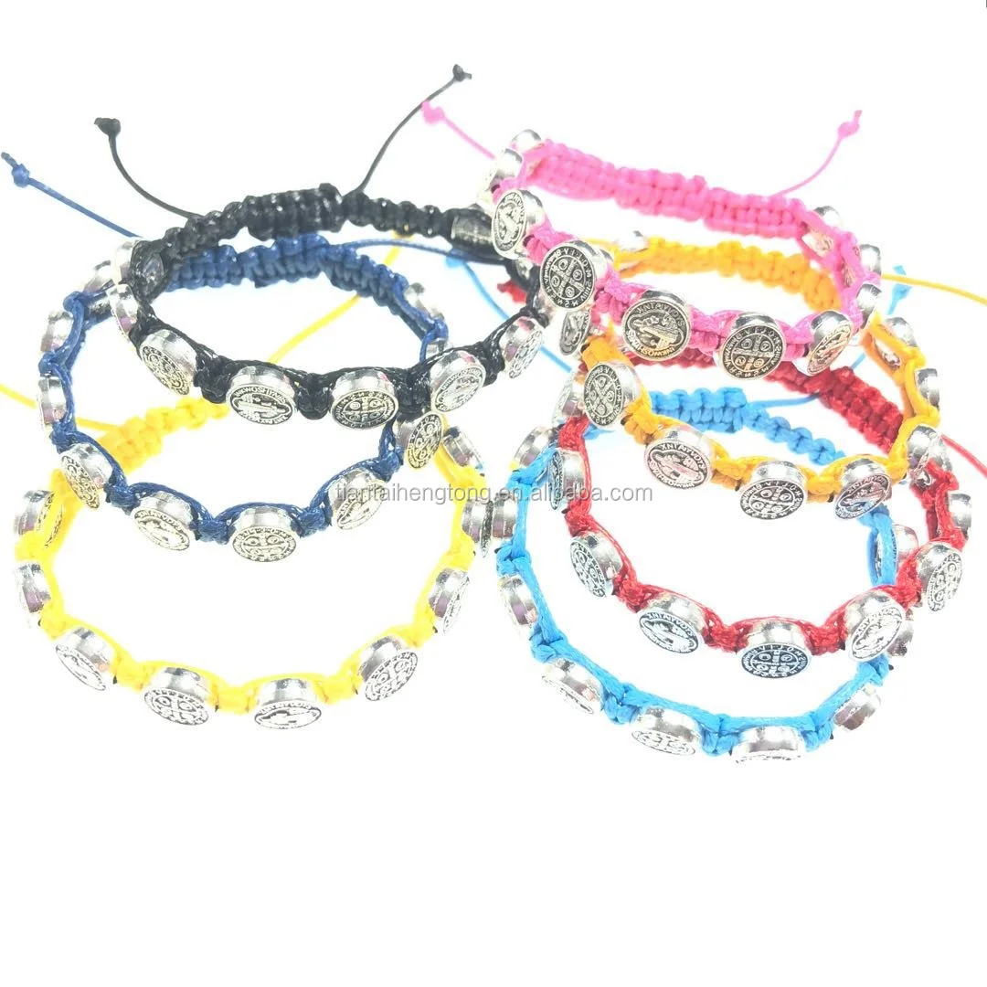 st benedict bracelet wax cord hand knitted rope bracelets in red pink green blue black orange color