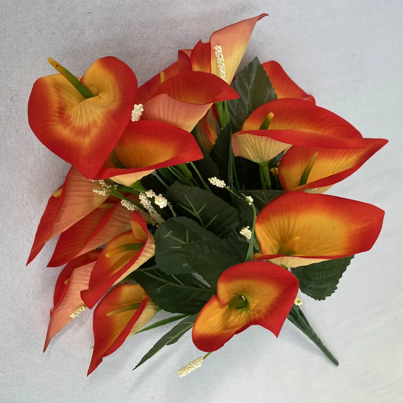 Hot sale silk cloth 18 heads calla lily silk decorative artificial bouquet flower home wedding arrangement
