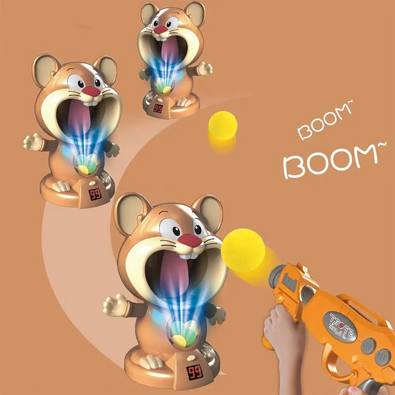 Kids Walking Mobile Squirrel Moving Hamster Target Toys Interaction Feeding Game EVA Soft Ball Shooting Toy Guns Airsoft