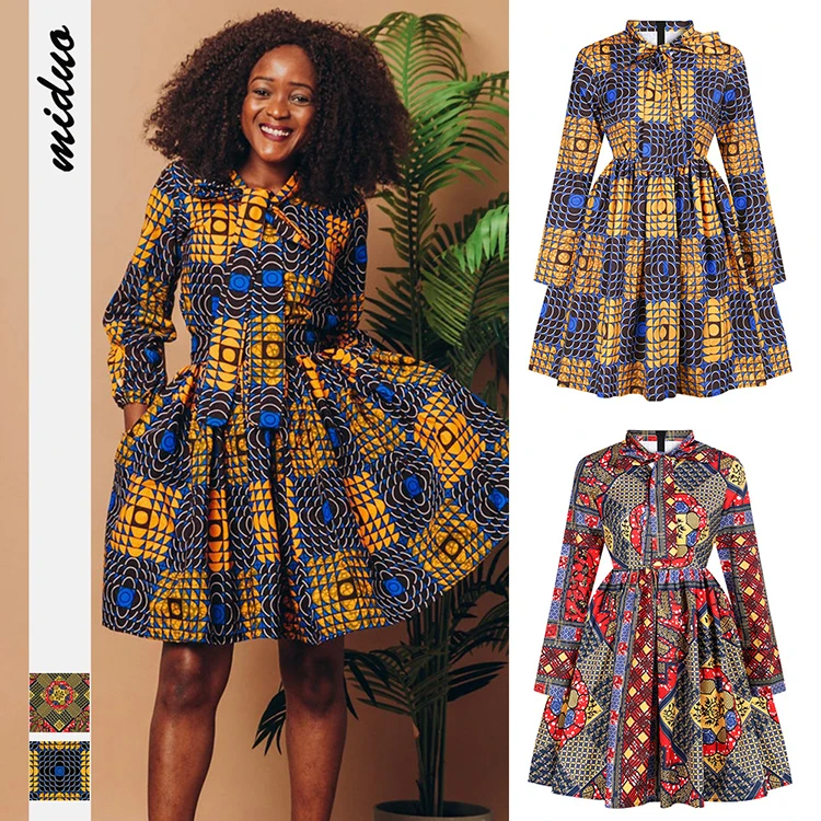 Spring and Autumn New Digital Printing African Style Models Long Sleeved Dress Fashion Casual Dresses for Womens