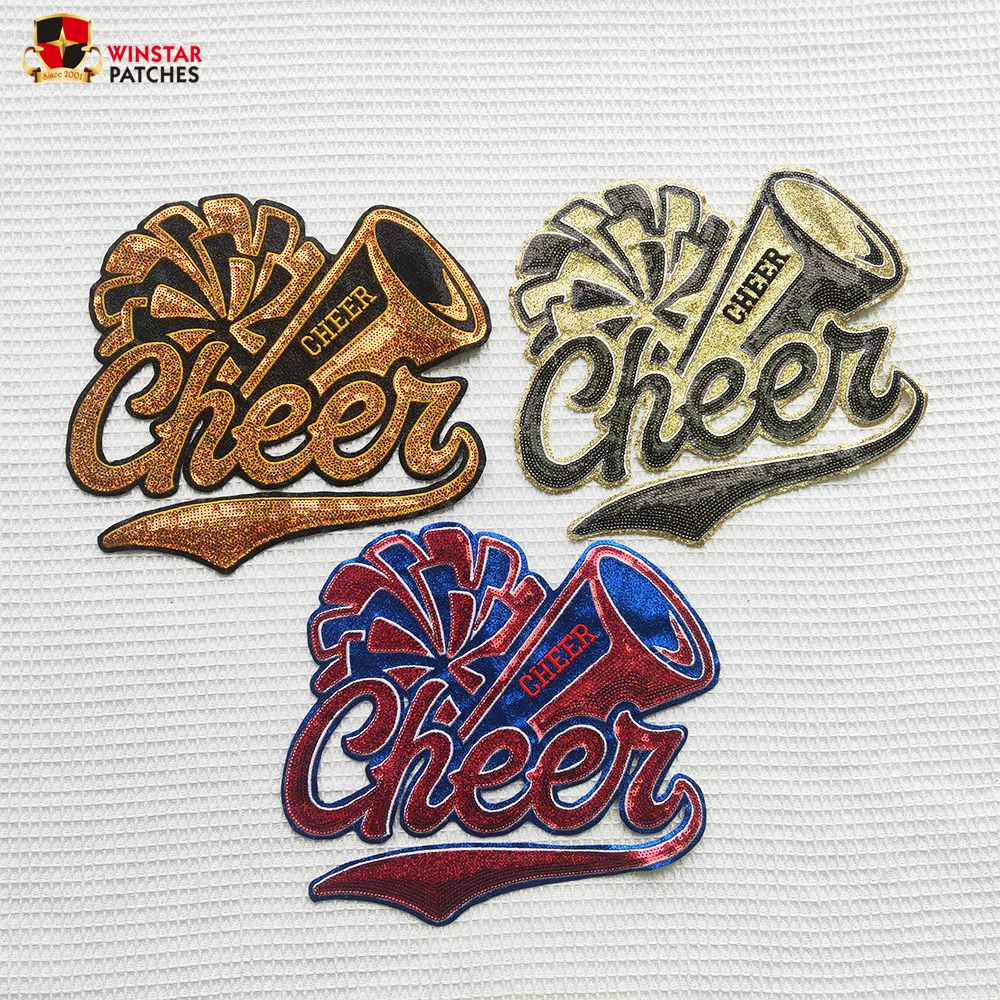 Golf cart sequin embroidered iron on patch custom disc golf sports chenille embroidery heat press patches For Clothing