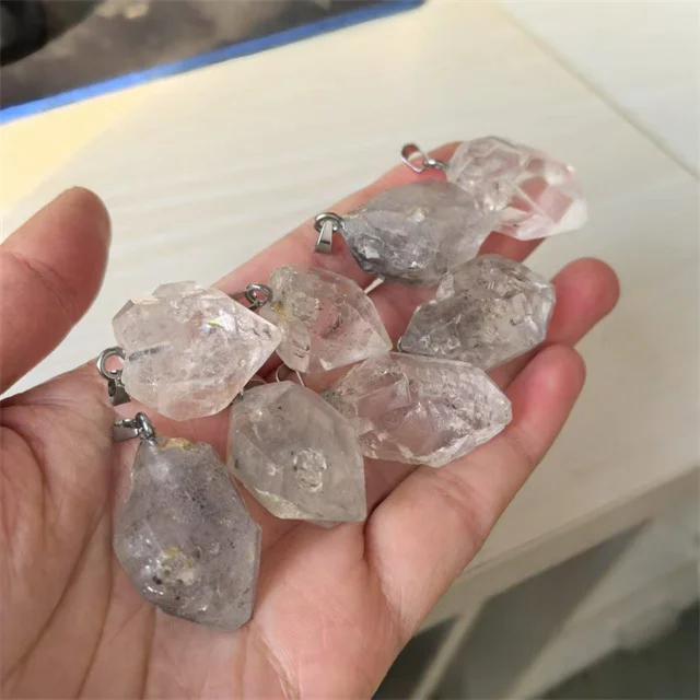 Rough Raw Natural Sparkly Double Terminated Herkimer Diamonds Quartz Crystal Wand Points Pendants for Gift