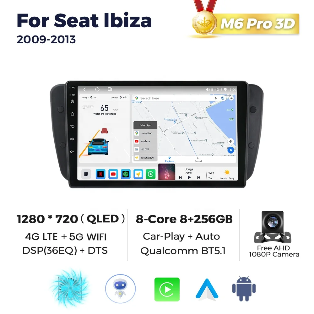 MEKEDE M6 3D 8-core 8 256GB the Newest Android System 2K QLED Screen Car Multimedia Player for Seat Ibiza 2009-2013
