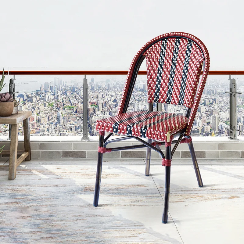 Red Stackable French Patio Bar Furniture Aluminum Wicker Rattan Outdoor Garden Bistro Dining Chairs for Cafe