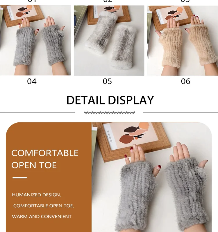 Knit Fur Hand Warmer Mittens