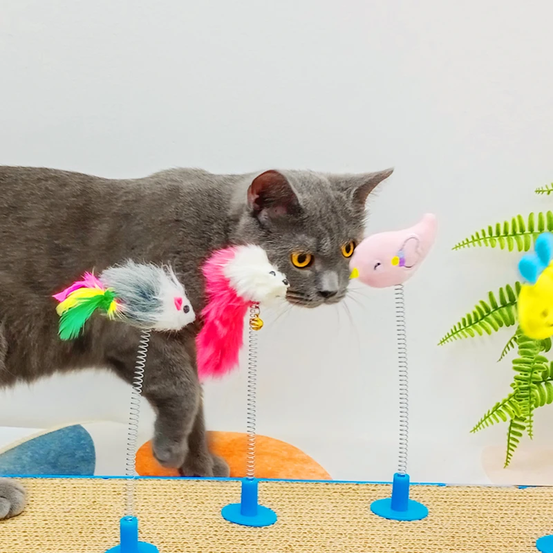 Wholesale Pet Teaser Wand Cat Feather Toys with Loud Bell  Interactive Toys Cat Charmer Wand With Spring Stick to Scratcher