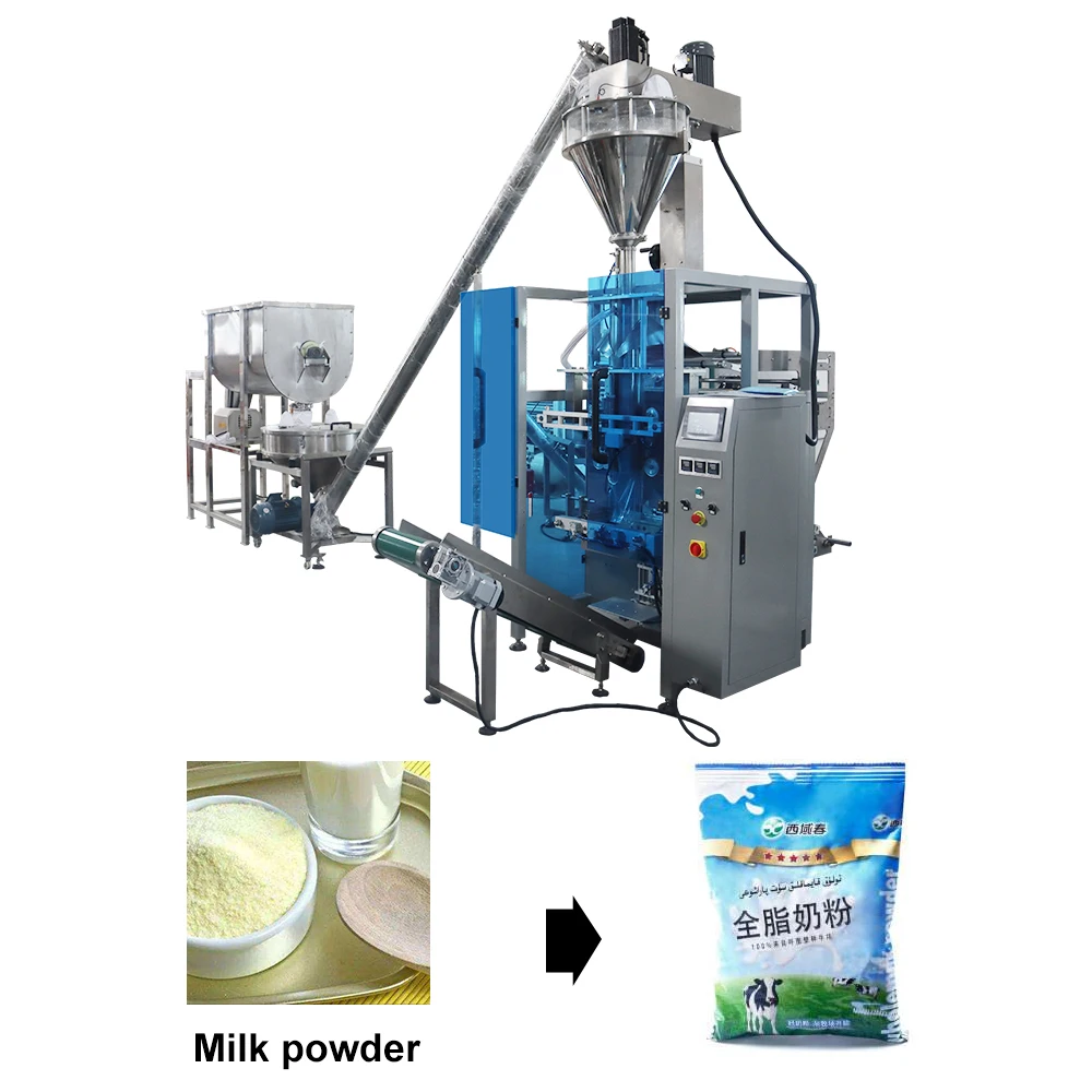 vertical multifunction  milk powder auger filling tea protein powder flour  blending packing machine with Mixer
