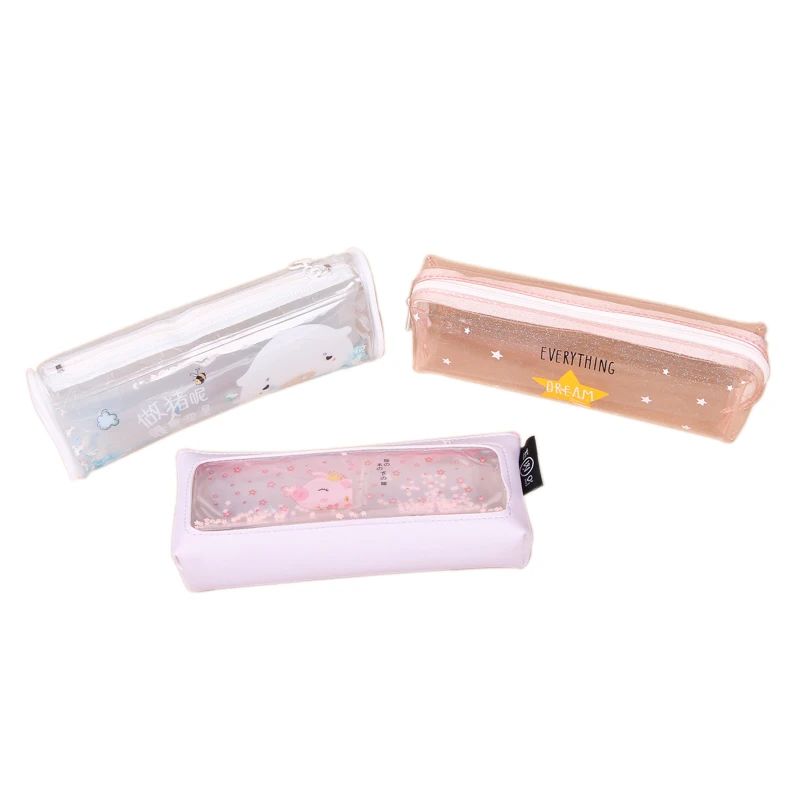 Custom Glitter Frosted PVC Pencil Case for Girls