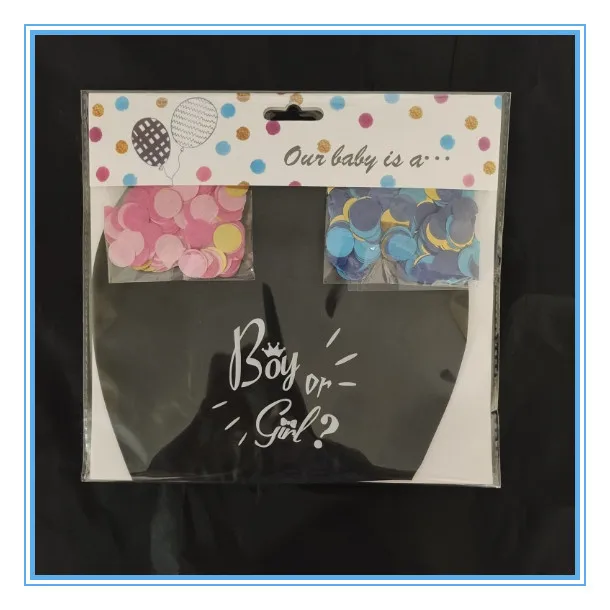 LEMON 36 Inch Baby Gender Reveal Big Black Balloons with Pink and Blue Heart Shape Confetti Packs for Boy or Girl Party Supplies