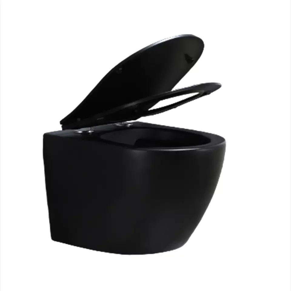 Saving Water Black Ceramic Toilet  Matt Black Rimless Wall Hung Toilet Tankless Wall Hung Toilet