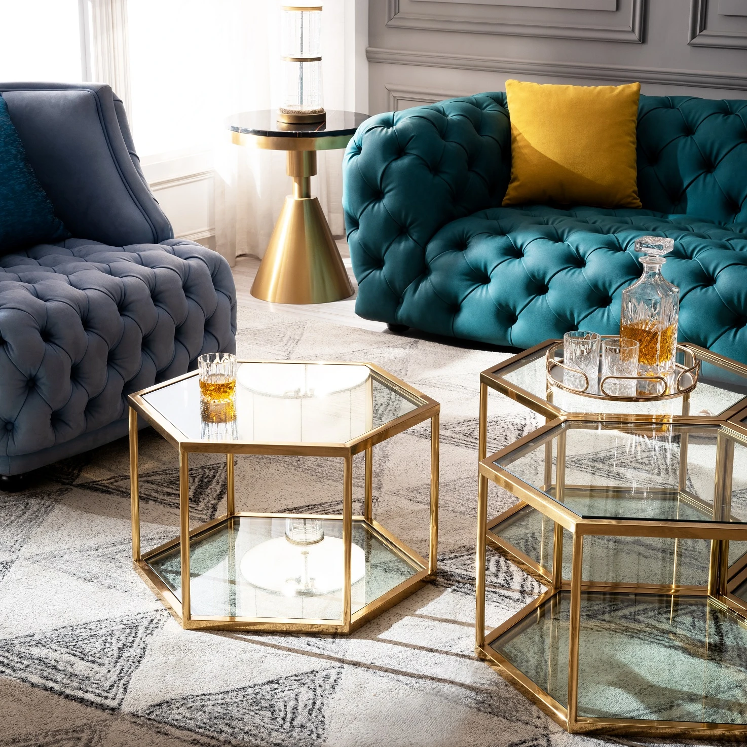 2023 Новый стиль из нержавеющей стали золотой журнальный столик для гостиной стеклянный центральный стол набор современной домашней мебели горячей продажи