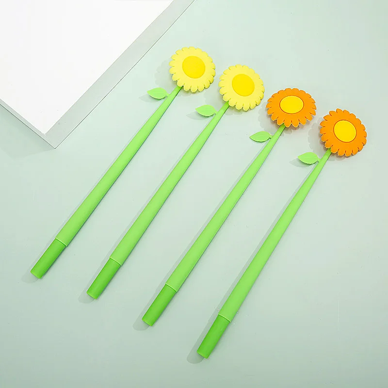 Office School Supplies Sun Flower Pen Silicone 3D Soft Touch Gel Pen Custom Wholesale Pens Cute