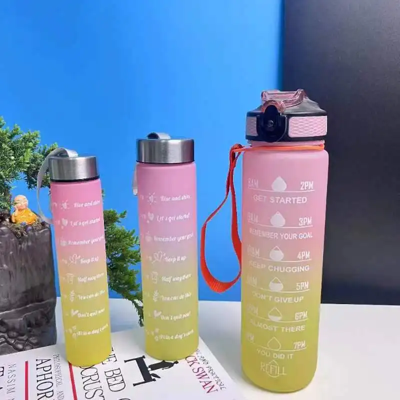 Wholesale Portable Food Grade Outdoor Sports Water Jug 32OZ 1000 ML Reusable Motivational Plastic Water Bottle With Time Marker