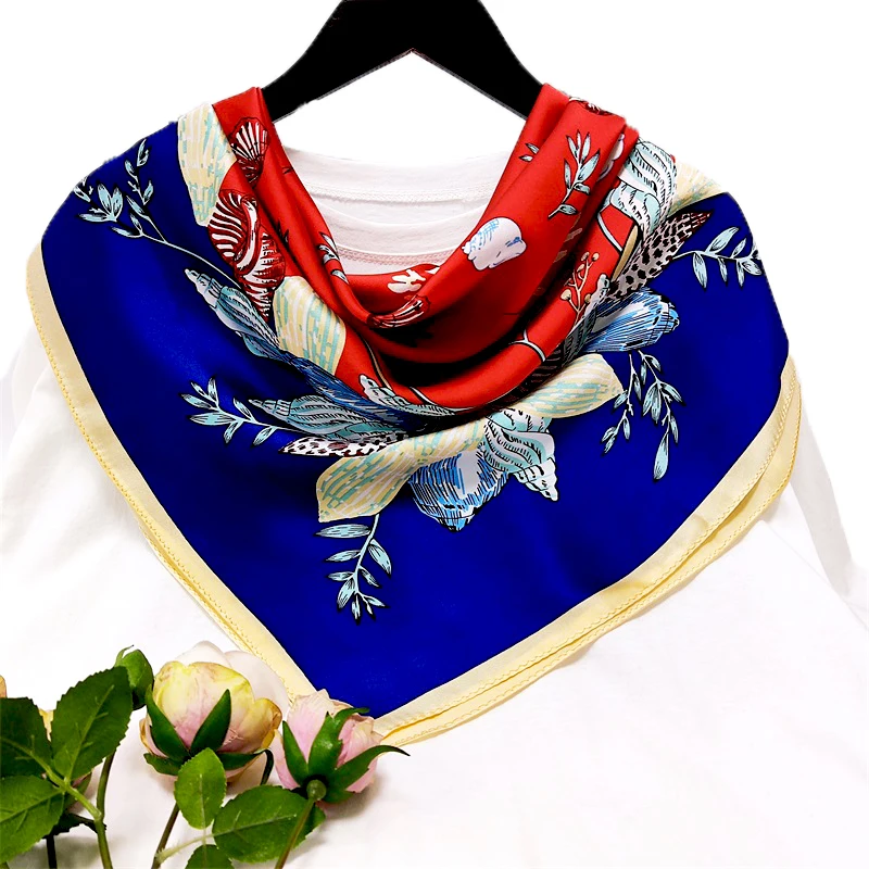 Designer Scarf Wholesale Fashion Foulard Custom Panel Printing Square Luxury Hijab Selendang Bertudung Scarf 100% Silk Scarves